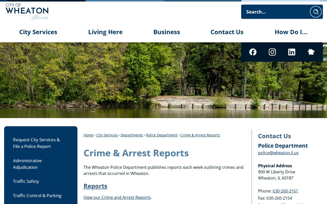 Wheaton Police weekly crime and arrest reports page